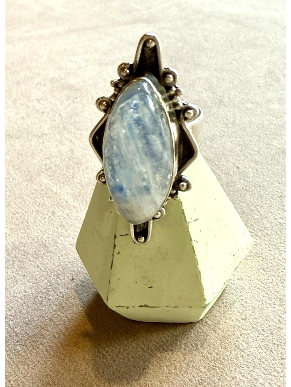 🌈Rainbow Moonstone Large Oval Ring 925 Sterling Silver Boho Statement Size 6.5